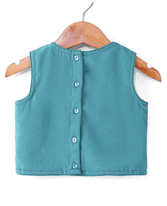 Babyhug Georgette Woven Sleeveless Sequinned Floral Embroidered Top & Palazzo Set with Lace Detailed  Shrug -  Teal Blue