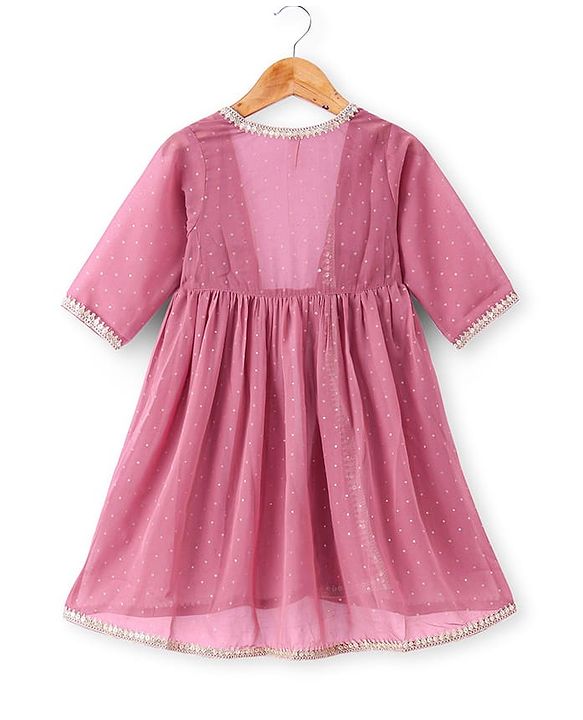 Babyhug Woven Three Fourth Sleeves Embroidered Top & Palazzo Set with Shrug Foil Embroidery - Rose Gold