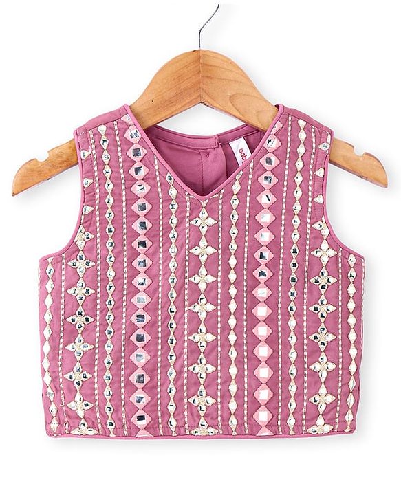 Babyhug Woven Three Fourth Sleeves Embroidered Top & Palazzo Set with Shrug Foil Embroidery - Rose Gold