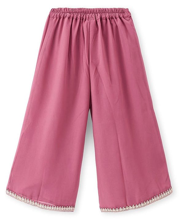 Babyhug Woven Three Fourth Sleeves Embroidered Top & Palazzo Set with Shrug Foil Embroidery - Rose Gold