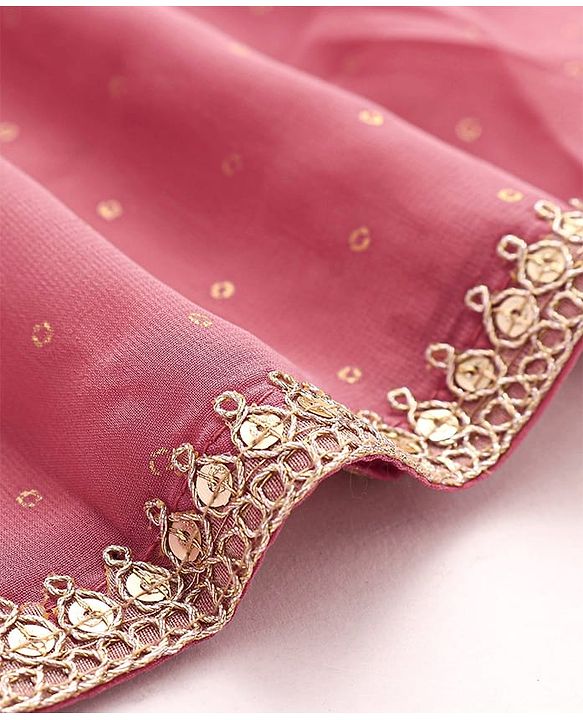 Babyhug Woven Three Fourth Sleeves Embroidered Top & Palazzo Set with Shrug Foil Embroidery - Rose Gold