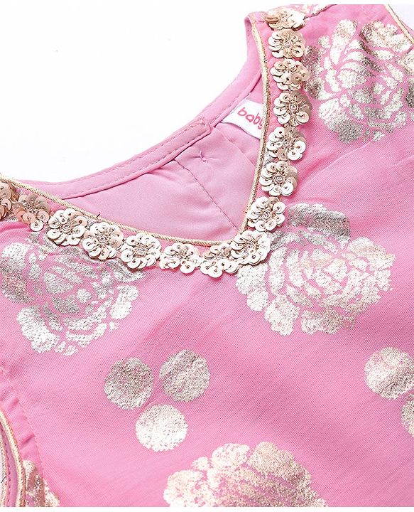 Babyhug Sleeveless Sequinned  Embroidered Top with Sharara & Dupatta Indowestern Set - Pink