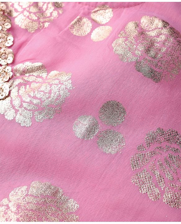 Babyhug Sleeveless Sequinned  Embroidered Top with Sharara & Dupatta Indowestern Set - Pink