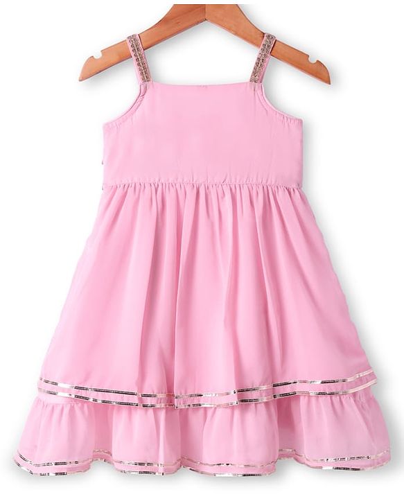 Babyhug Georgette Woven Singlet Sleeves Sequin Embroidered Kurti Palazzo Set with Dupatta - Pink
