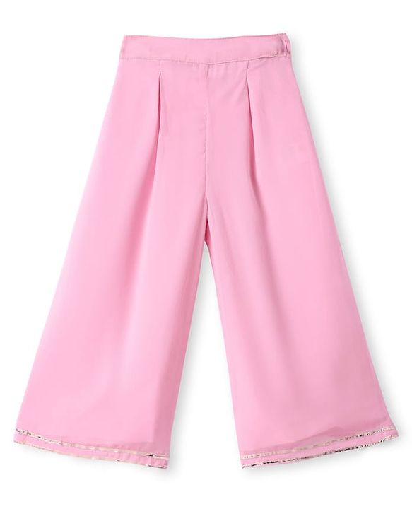 Babyhug Georgette Woven Singlet Sleeves Sequin Embroidered Kurti Palazzo Set with Dupatta - Pink