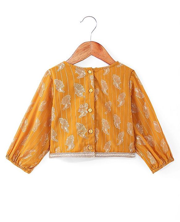 Babyhug Georgette Woven Full Sleeves Leaves Printed Sequined Embroidered  Top & Palazzo Set with Dupatta - Mustard