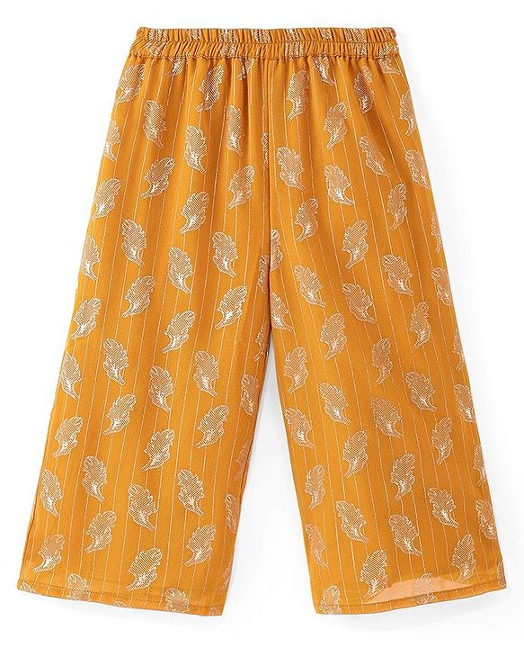Babyhug Georgette Woven Full Sleeves Leaves Printed Sequined Embroidered  Top & Palazzo Set with Dupatta - Mustard