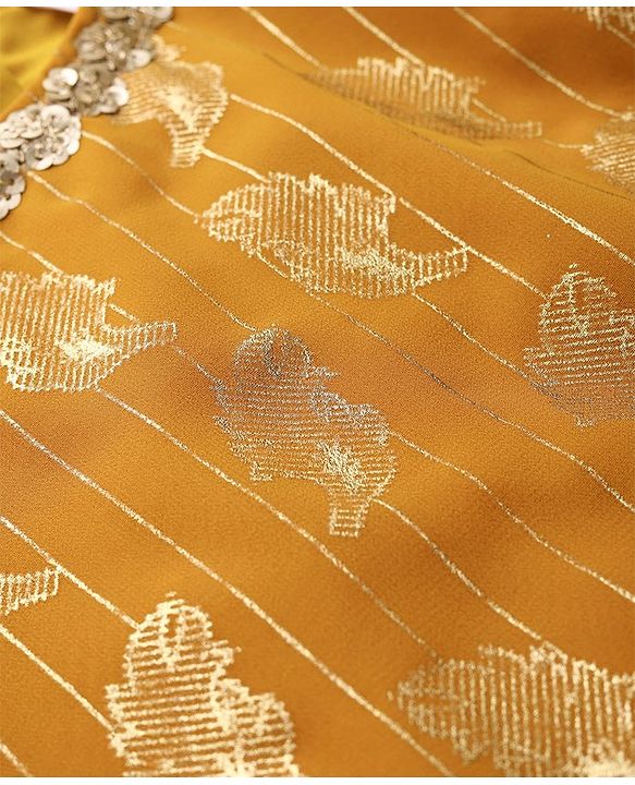 Babyhug Georgette Woven Full Sleeves Leaves Printed Sequined Embroidered  Top & Palazzo Set with Dupatta - Mustard