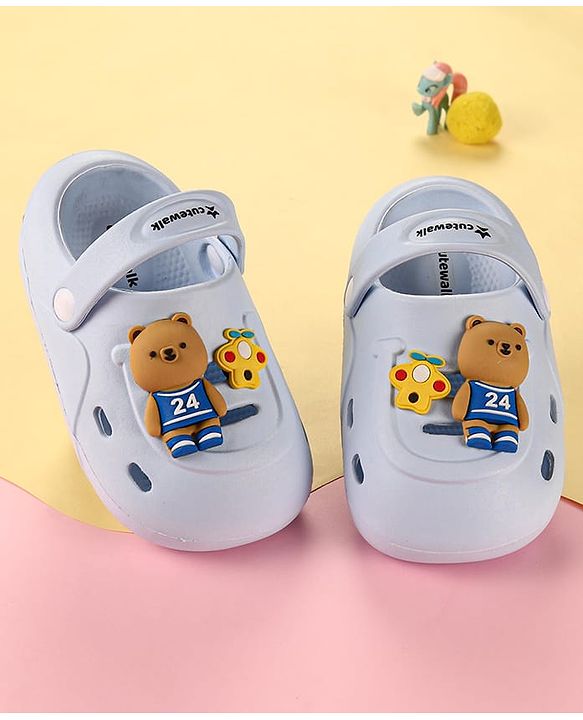 Cute Walk by Babyhug Clogs with Backstrap Bear Applique - Blue