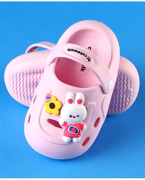 Cute Walk by Babyhug Clogs with Backstrap Bunny Applique - Pink