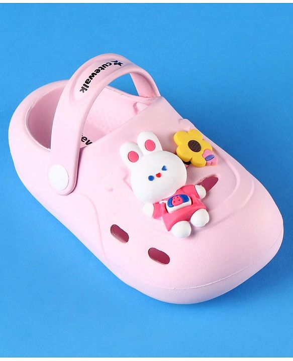 Cute Walk by Babyhug Clogs with Backstrap Bunny Applique - Pink