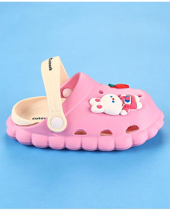 Cute Walk by Babyhug Clogs with Backstrap Bunny Applique - Pink