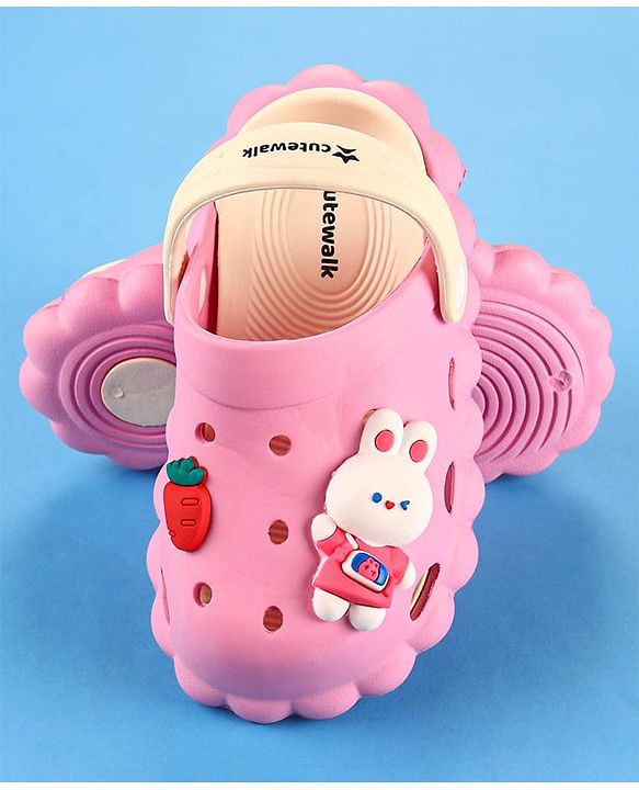 Cute Walk by Babyhug Clogs with Backstrap Bunny Applique - Pink