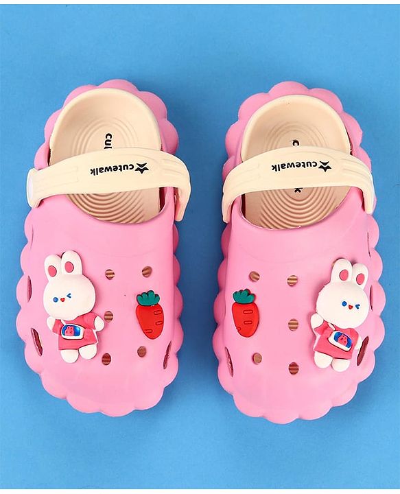Cute Walk by Babyhug Clogs with Backstrap Bunny Applique - Pink