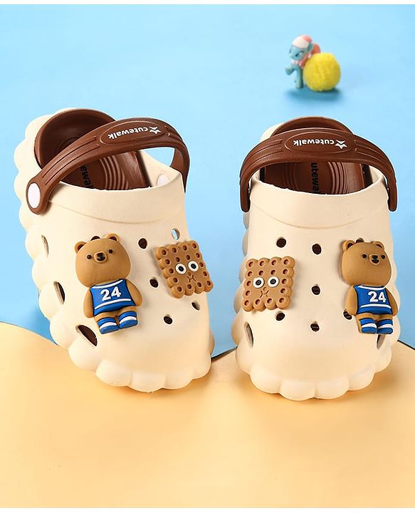Cute Walk by Babyhug Clogs with Backstrap Bear Applique - Light Brown