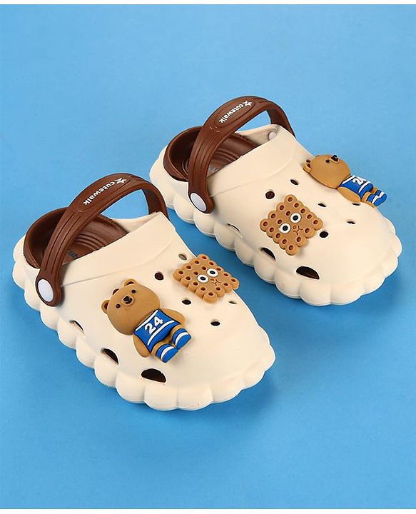 Cute Walk by Babyhug Clogs with Backstrap Bear Applique - Light Brown