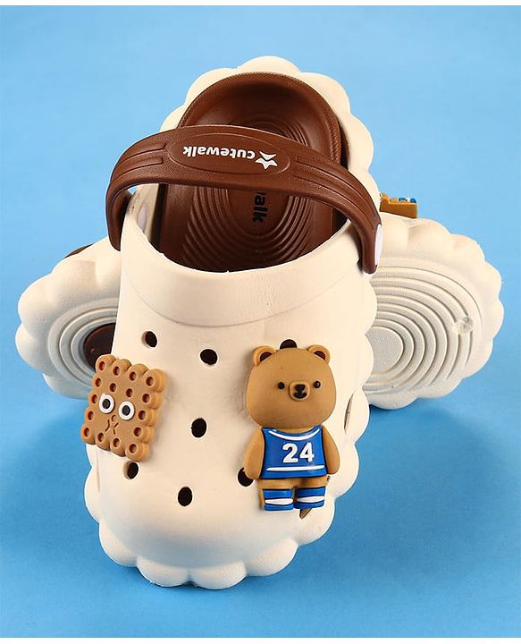 Cute Walk by Babyhug Clogs with Backstrap Bear Applique - Light Brown