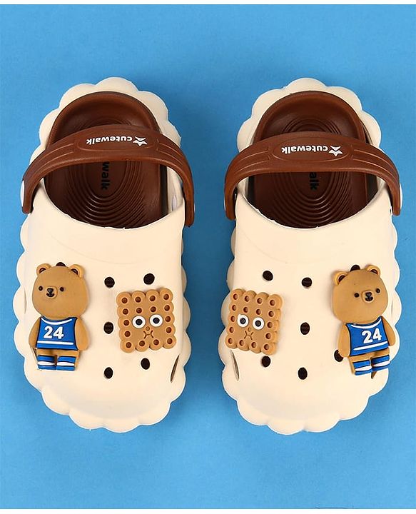Cute Walk by Babyhug Clogs with Backstrap Bear Applique - Light Brown