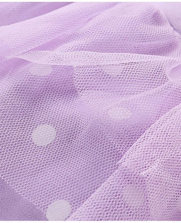 Babyhug Cotton Full Sleeves Lace Embellished Sleepsuit With Polka Dots Print - Lavender