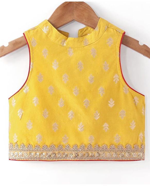 Babyhug Sleeveless  Brocade Choli Lehenga & Dupatta Set - Yellow & Red