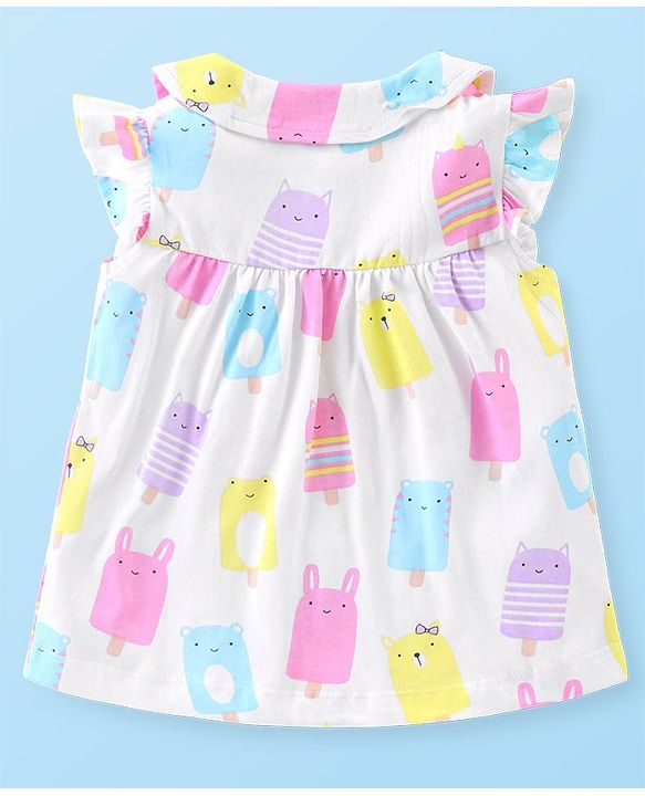 Babyhug Cotton Knit Frill Sleeves Peter Pan Collared Night Suit With Polka Dot Print Pack of 2- Pink & White