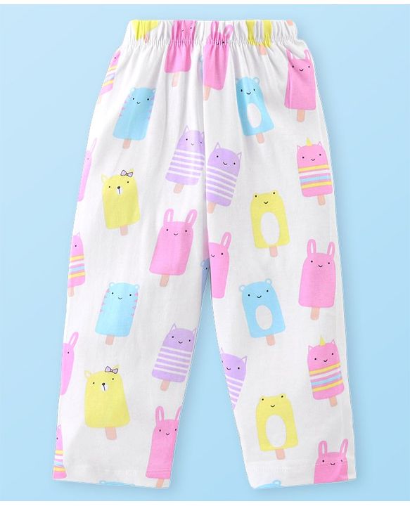 Babyhug Cotton Knit Frill Sleeves Peter Pan Collared Night Suit With Polka Dot Print Pack of 2- Pink & White