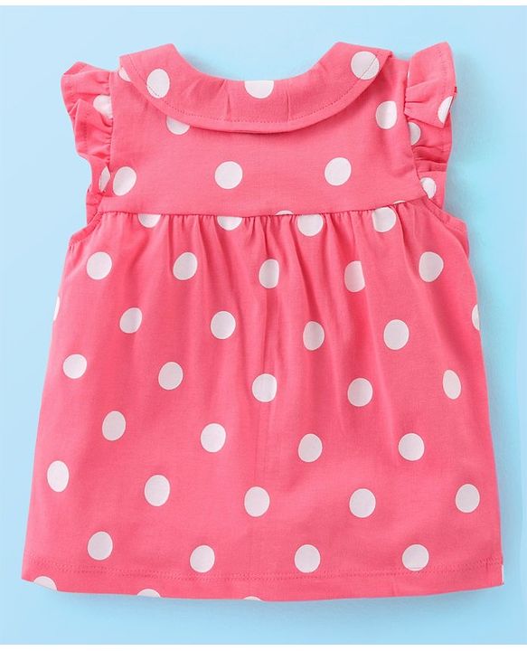 Babyhug Cotton Knit Frill Sleeves Peter Pan Collared Night Suit With Polka Dot Print Pack of 2- Pink & White
