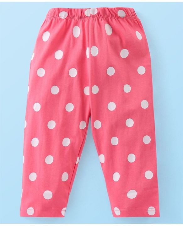 Babyhug Cotton Knit Frill Sleeves Peter Pan Collared Night Suit With Polka Dot Print Pack of 2- Pink & White