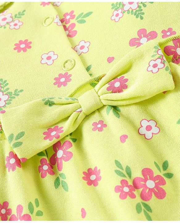 Babyhug Cotton Full Sleeves Sleepsuit With Floral Print - Green