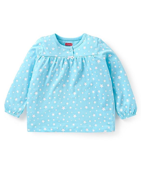 Babyhug Cotton Knit  Full Sleeves Night Suit  Star Print- Blue