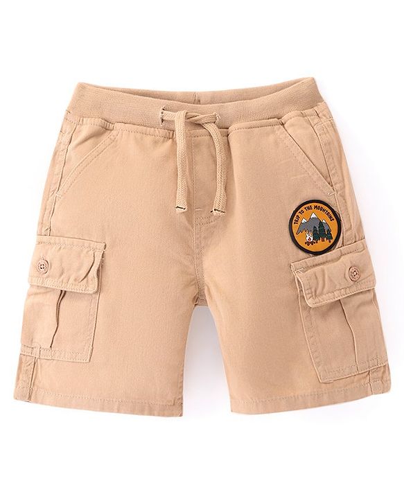 Babyhug Twill Woven Above Knee Length Bermuda With Mountain Patch Detailing - Beige