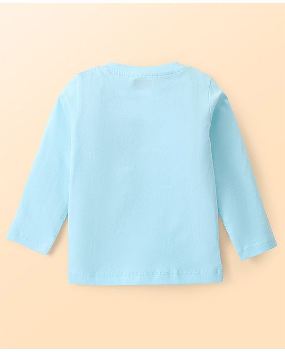 Babyhug Cotton Knit Full Sleeves Penguin Printed T-Shirt - Light Blue