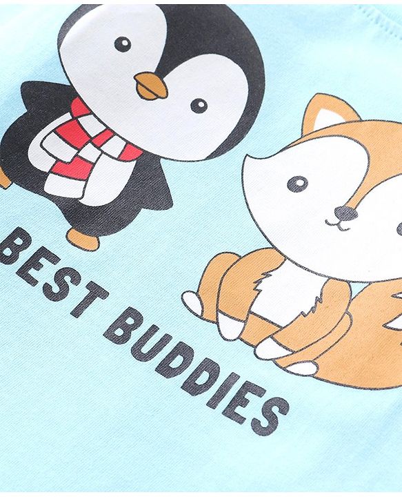 Babyhug Cotton Knit Full Sleeves Penguin Printed T-Shirt - Light Blue