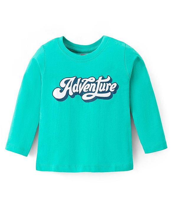 Babyhug Cotton Knit Full Sleeves Tee with Text  Print - Green