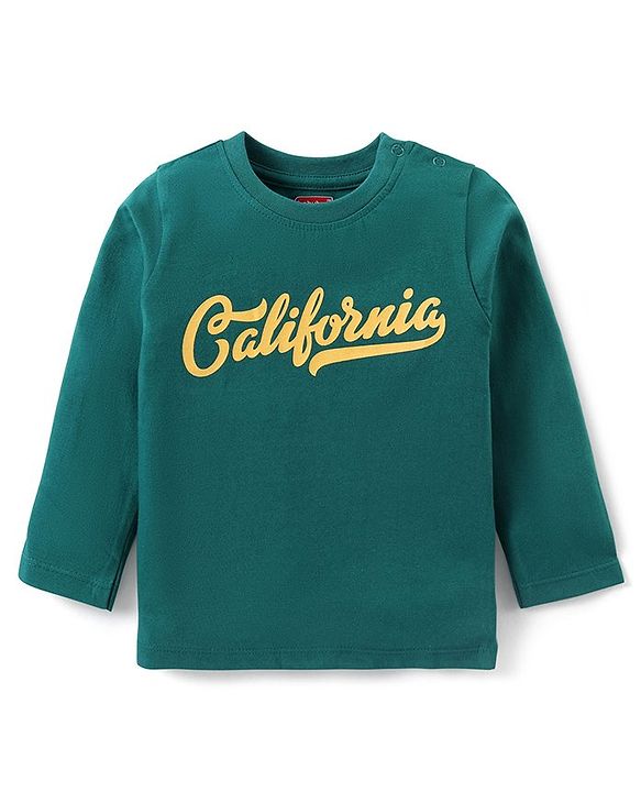 Babyhug Cotton Knit Full Sleeves T-Shirt with Text Print - Green