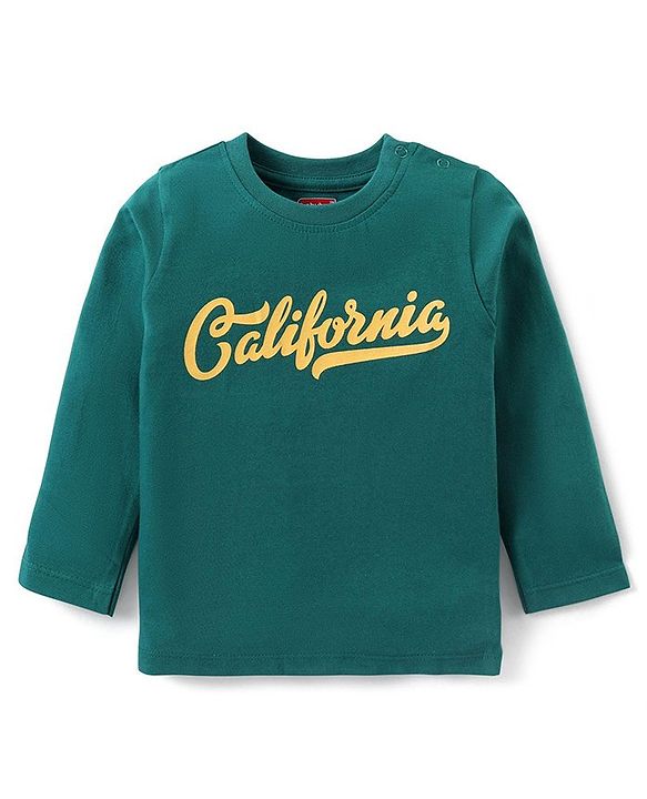 Babyhug Cotton Knit Full Sleeves T-Shirt with Text Print - Green