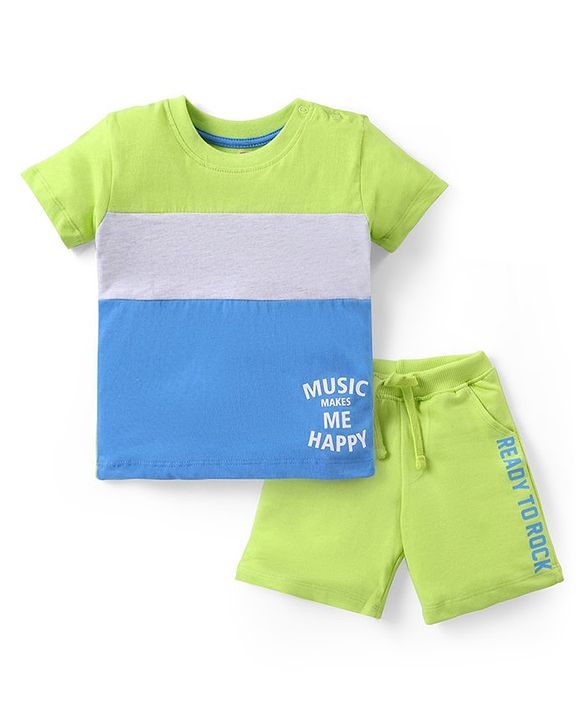Babyhug Cotton Knit Half Sleeves Text Printed T-Shirt & Shorts Set - Multicolor