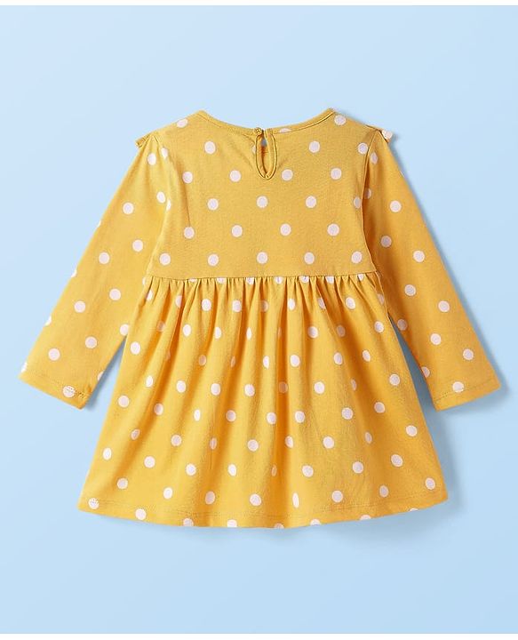 Babyhug Single Jersey Knit Full Sleeves Frocks With Stockings & Sling Bag Polka Dot Print - Mustard