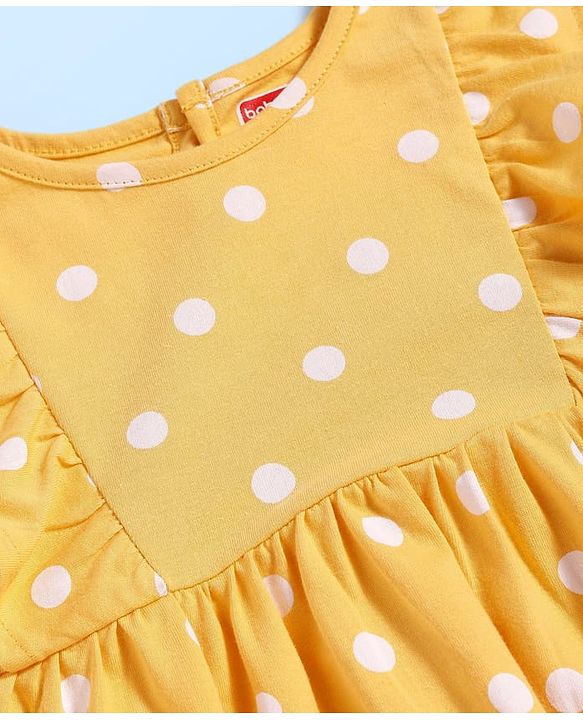 Babyhug Single Jersey Knit Full Sleeves Frocks With Stockings & Sling Bag Polka Dot Print - Mustard