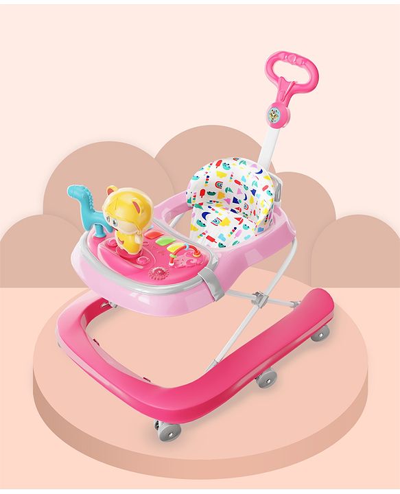 Babyhug Baby Walker with Parental Handle and Musical Toy Tray - Blue