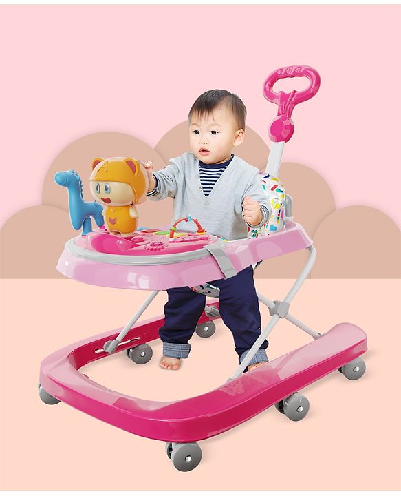 Babyhug Baby Walker with Parental Handle and Musical Toy Tray - Blue