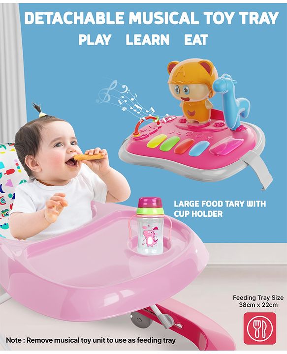 Babyhug Baby Walker with Parental Handle and Musical Toy Tray - Blue