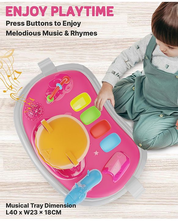Babyhug Baby Walker with Parental Handle and Musical Toy Tray - Blue