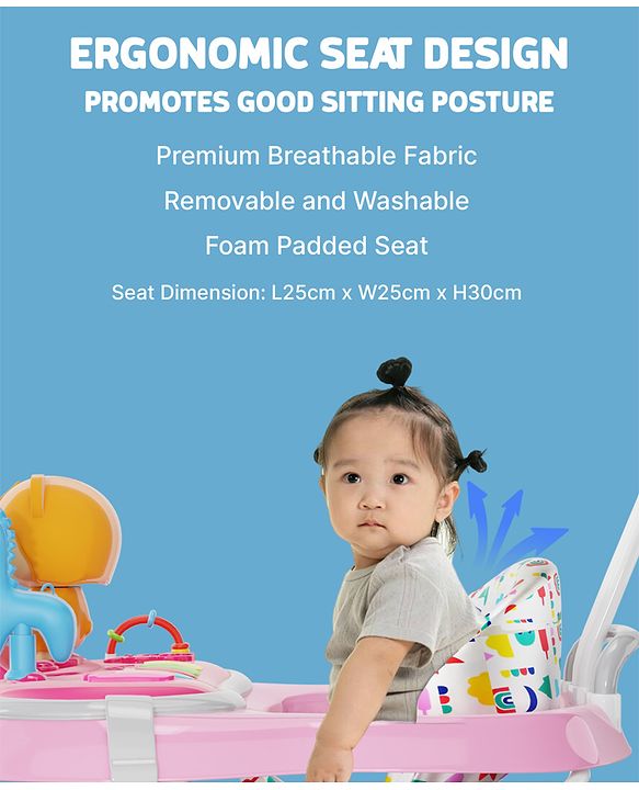 Babyhug Baby Walker with Parental Handle and Musical Toy Tray - Blue