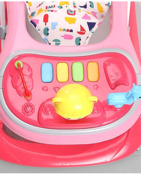 Babyhug Baby Walker with Parental Handle and Musical Toy Tray - Blue