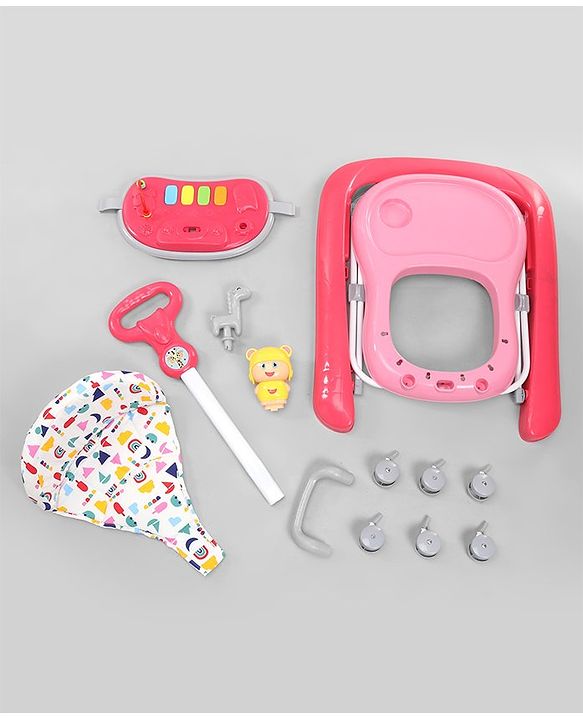 Babyhug Baby Walker with Parental Handle and Musical Toy Tray - Blue