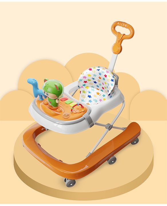 Babyhug Baby Walker with Parental Handle and Musical Toy Tray - Blue