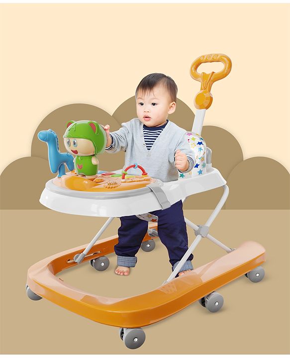 Babyhug Baby Walker with Parental Handle and Musical Toy Tray - Blue