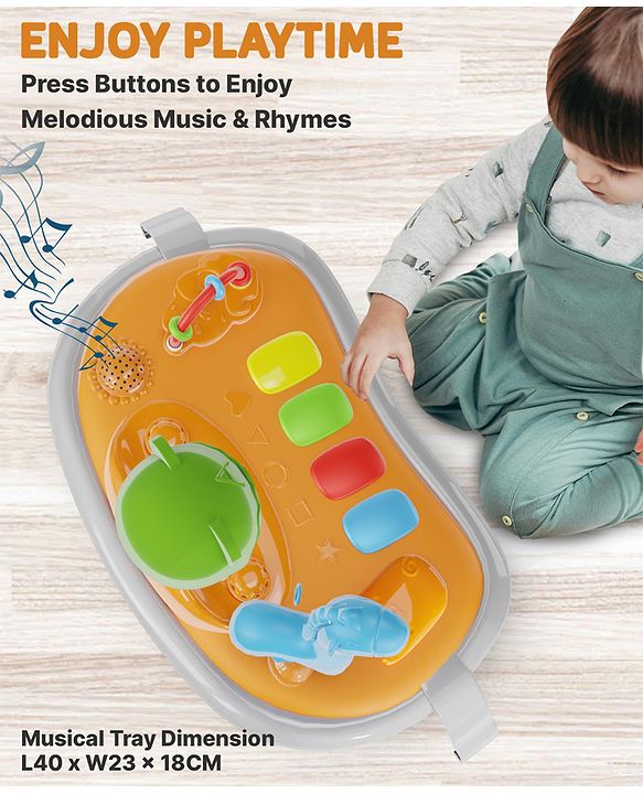 Babyhug Baby Walker with Parental Handle and Musical Toy Tray - Blue