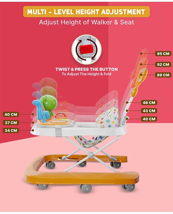 Babyhug Baby Walker with Parental Handle and Musical Toy Tray - Blue
